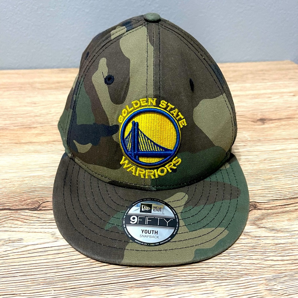 Golden State Warriors NBA Camo Green Snapback Hat - Youth Size - New Era 9fifty